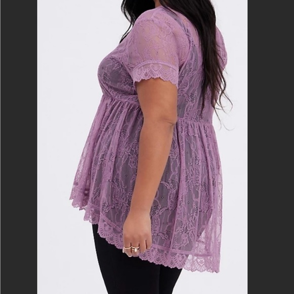 Torrid | Sheer Lace V-Neck Babydoll Top 3X & Strappy Foxy Cami SET 2X - Picture 2 of 7